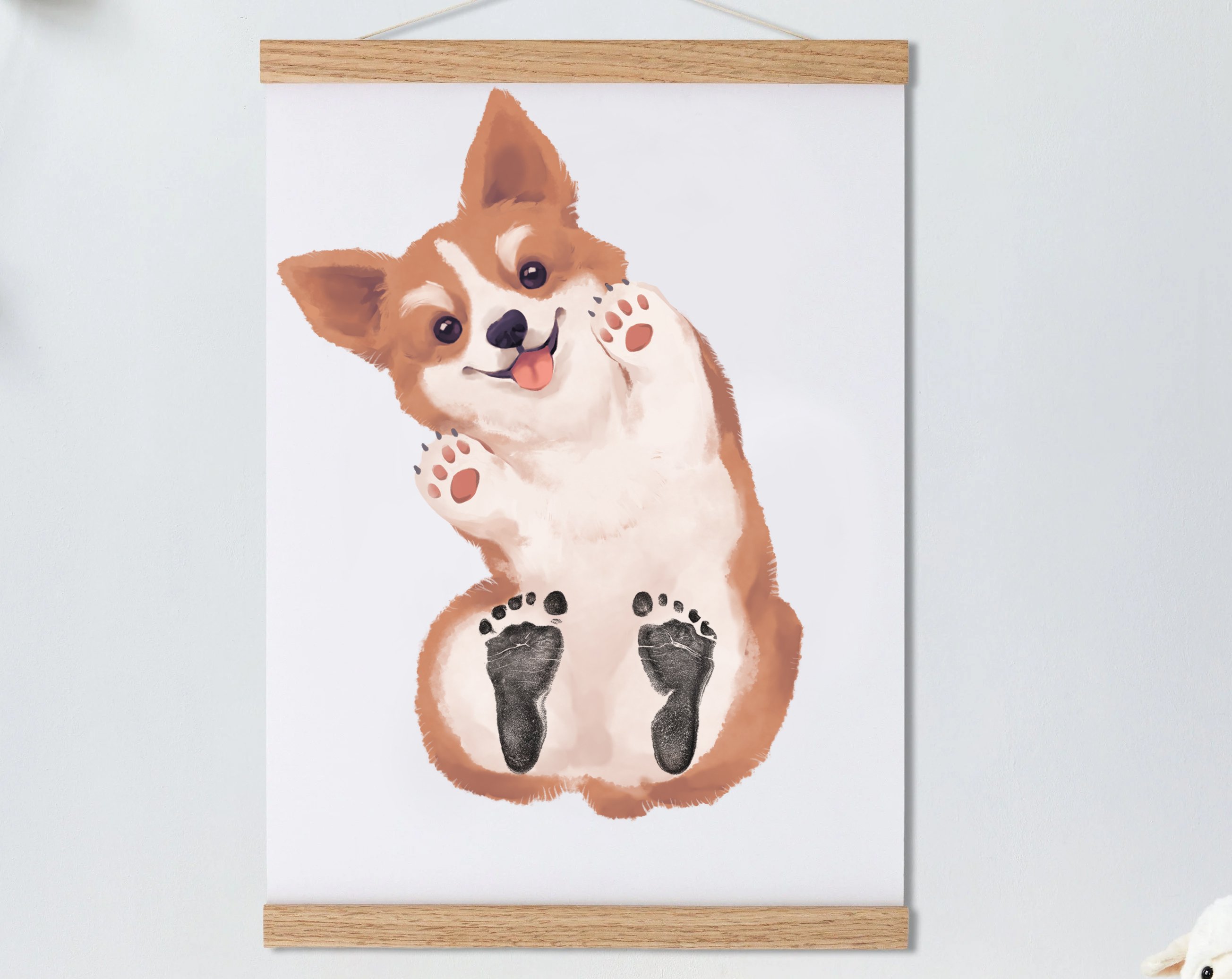 Lovbabe Corgi Dog Baby Footprint Kit | Personalized Keepsake, Mural Nursery Decor & Children's Room Art, Unique Baby Gift Animals, Corgi Dog Baby Christmas Gifts-Lovbabe