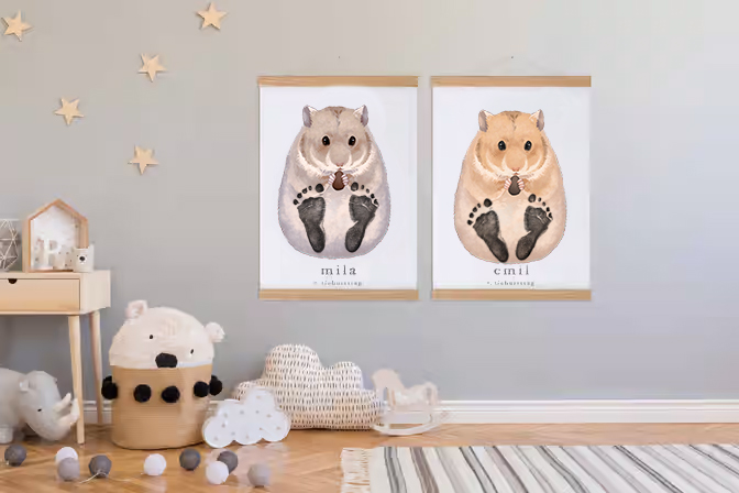 Lovbabe Hamster Baby Footprint Kit | Personalized Keepsake, Mural Nursery Decor & Children's Room Art, Unique Hamster Gift Animals, Hamster(Moose) Christmas Gifts-Lovbabe