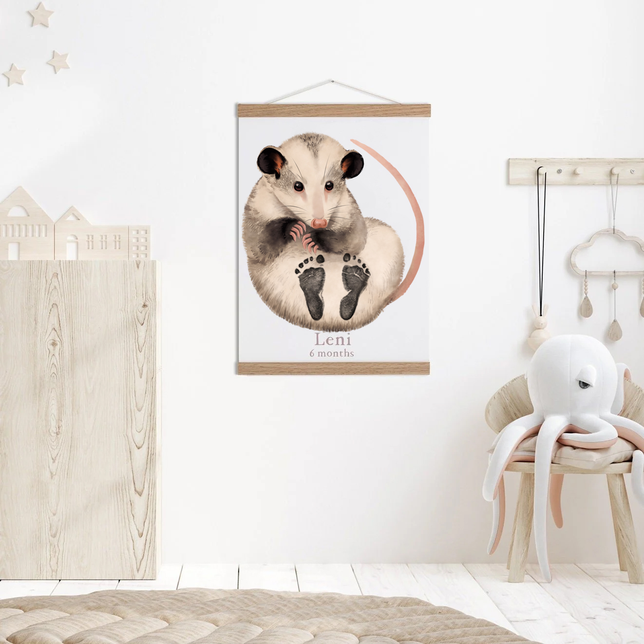Lovbabe Opossum Baby Footprint Kit | Personalized Keepsake, Mural Nursery Decor & Children's Room Art, Unique Baby Gift Animals, Opossum(rat) Baby Gift🐭 Christmas Gifts-Lovbabe