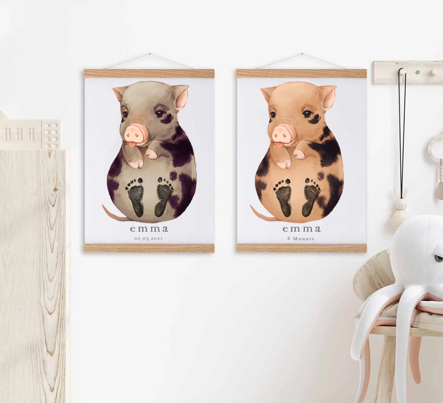 Lovbabe Black Pig Baby Footprint Kit | Personalized Keepsake, Mural Nursery Decor & Children's Room Art, Unique Baby Gift Animals, Black Pig🐷 Christmas Gifts-Lovbabe
