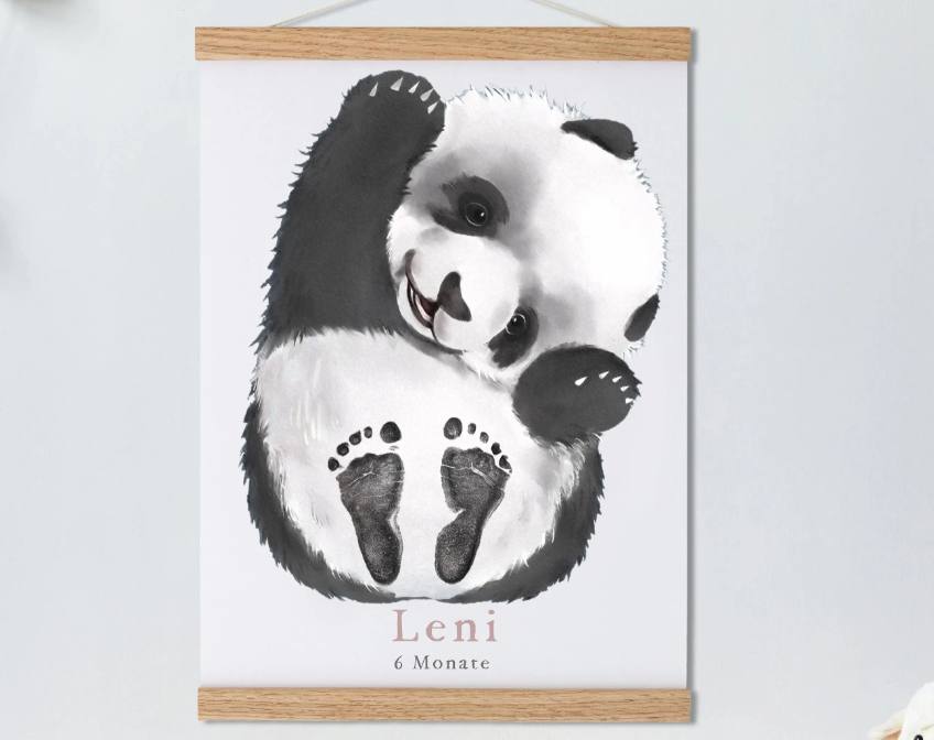 Lovbabe Personalized Baby Footprint Kit - Enthusiastic Panda Design | Perfect Baby Shower Gift, Nursery Decor & Pet Keepsake & Children's Room Animals, Panda Christmas Gifts-Lovbabe