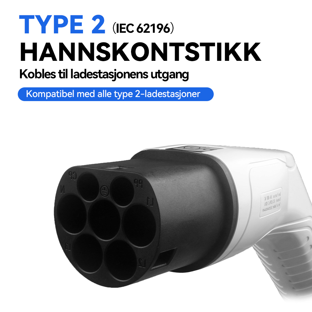 Type 2 til Type 2 ladekabel - Mode 3 AC