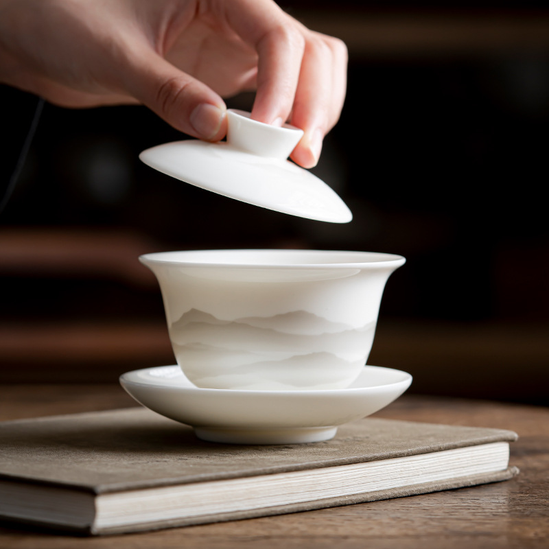 White jade porcelain covered bowl