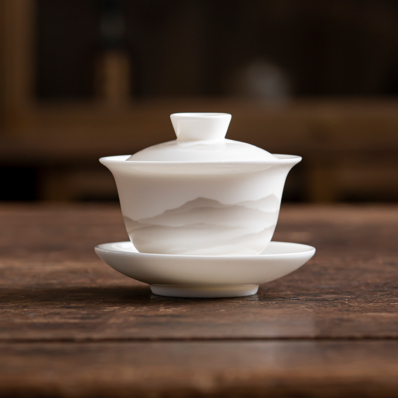 White jade porcelain covered bowl