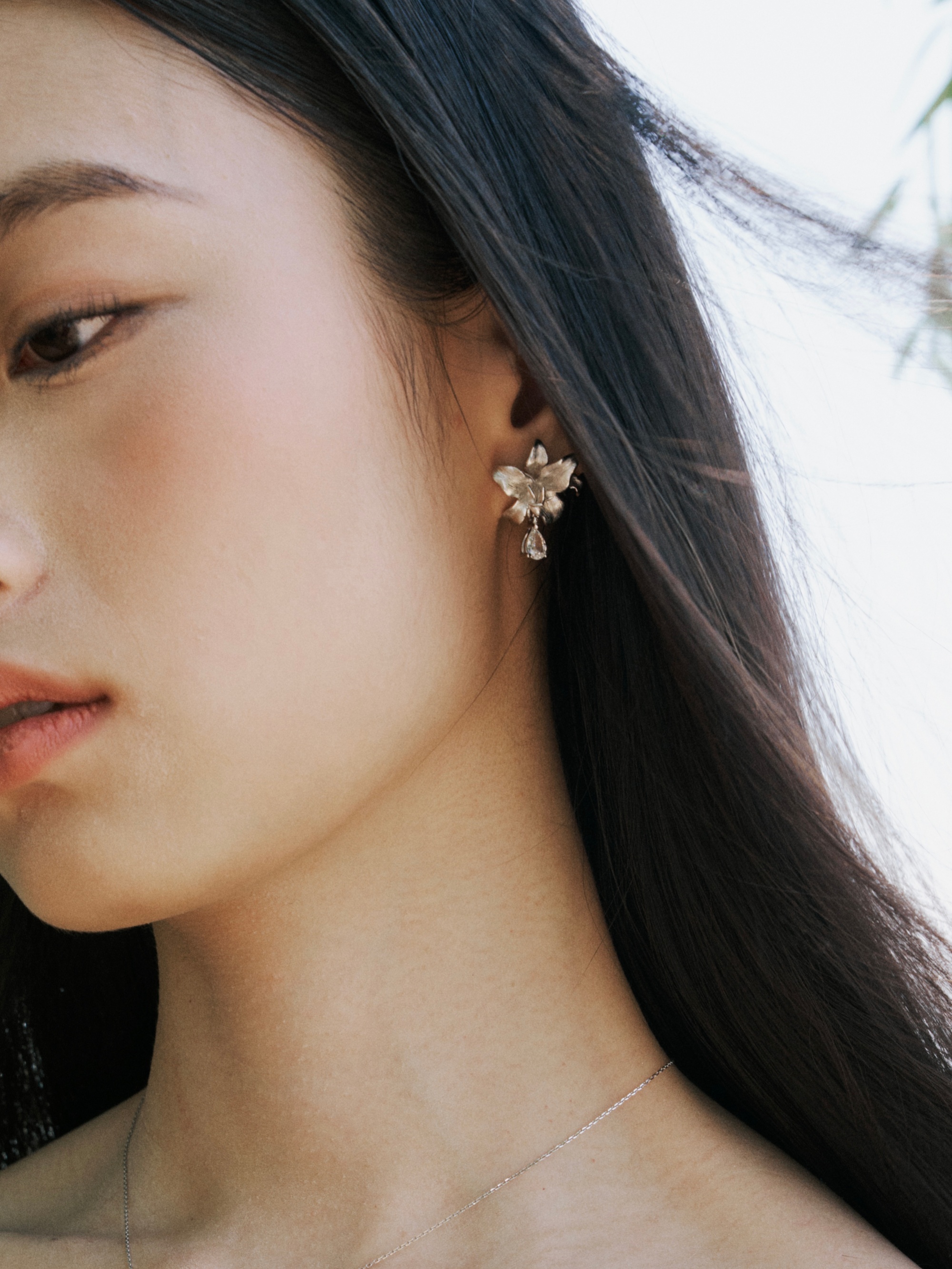 Silver Oriental Lily Star Drop Earrings - Zijuan Jewelry