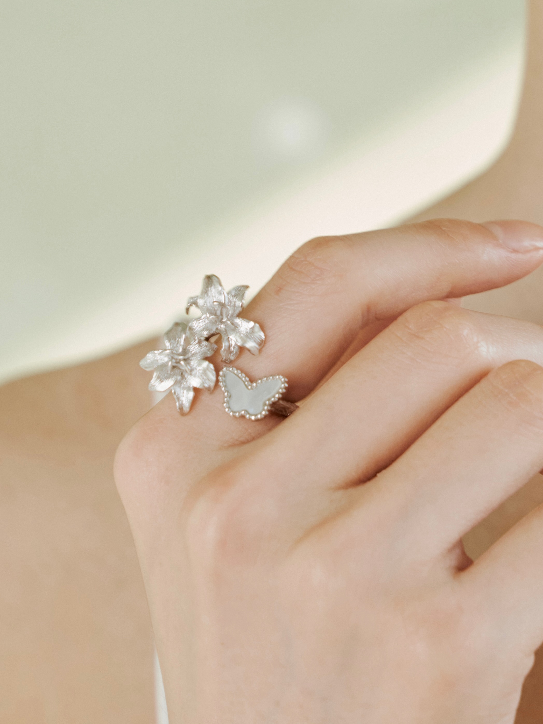 Silver Oriental Lily Butterfly Ring - Zijuan Jewelry