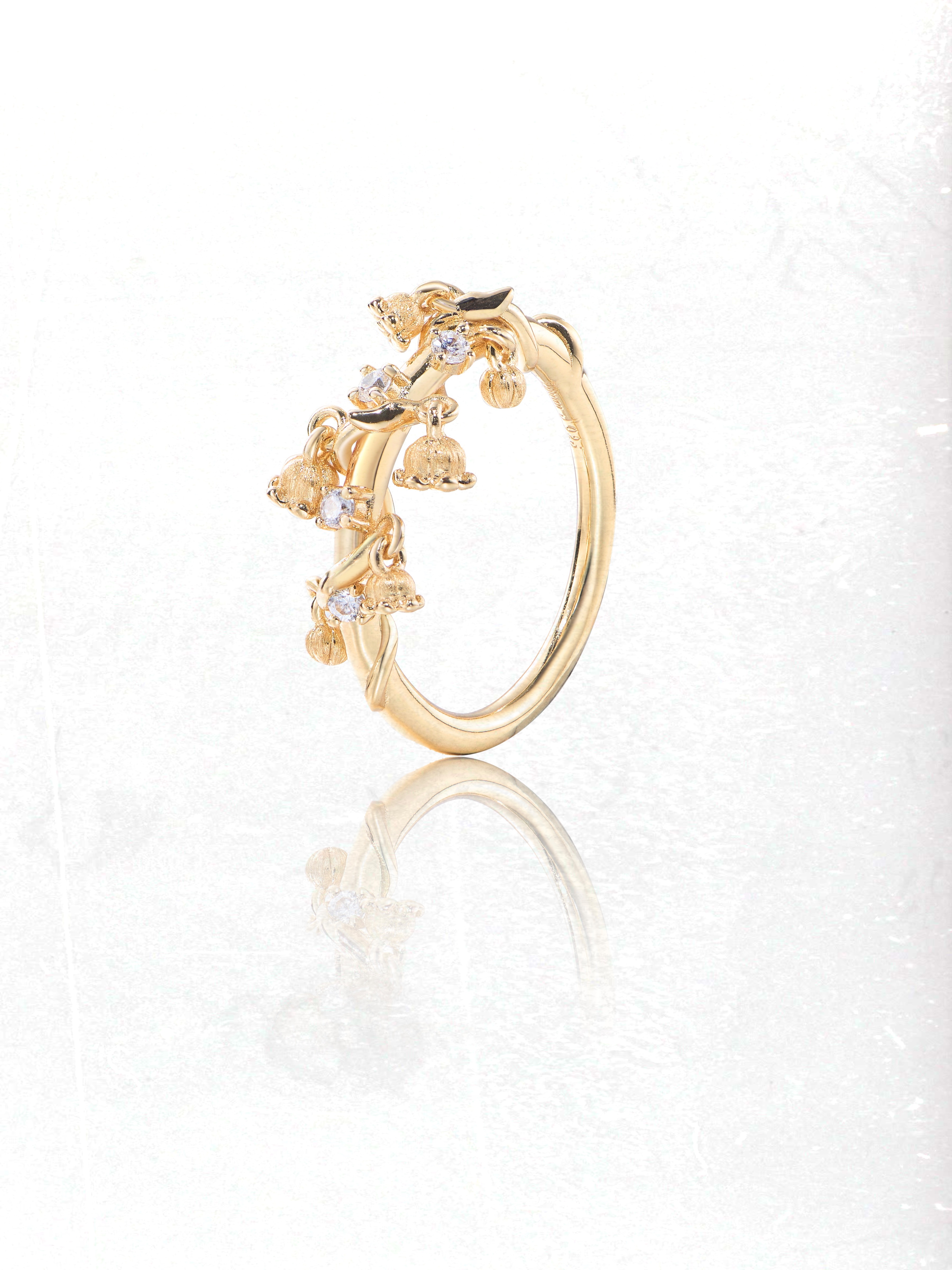Lily of The Valley Dewdrop Ring Gold Color - Zijuan Jewelry