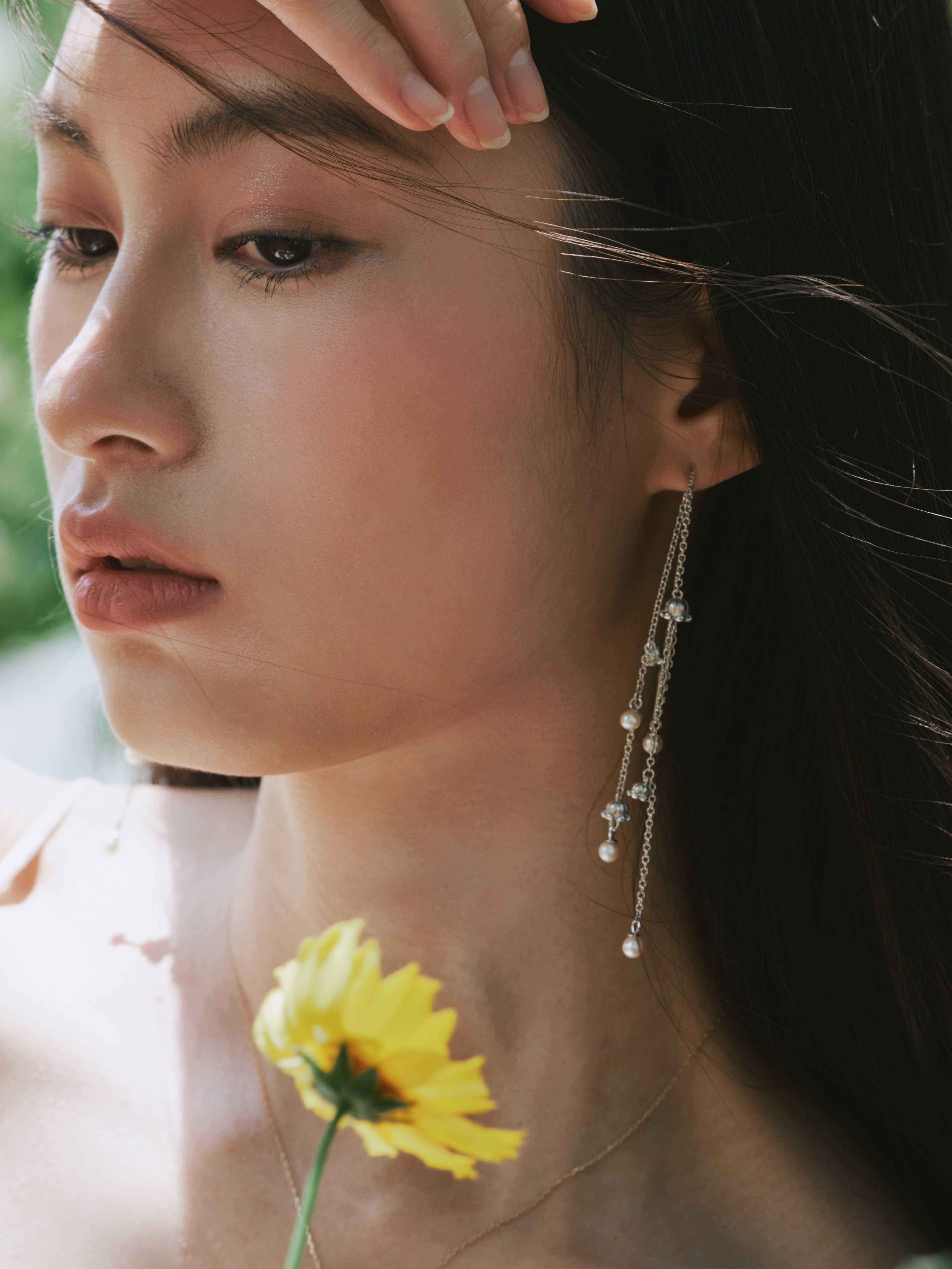 Lily of The Valley Pearl Threader Earrings - Zijuan Jewelry