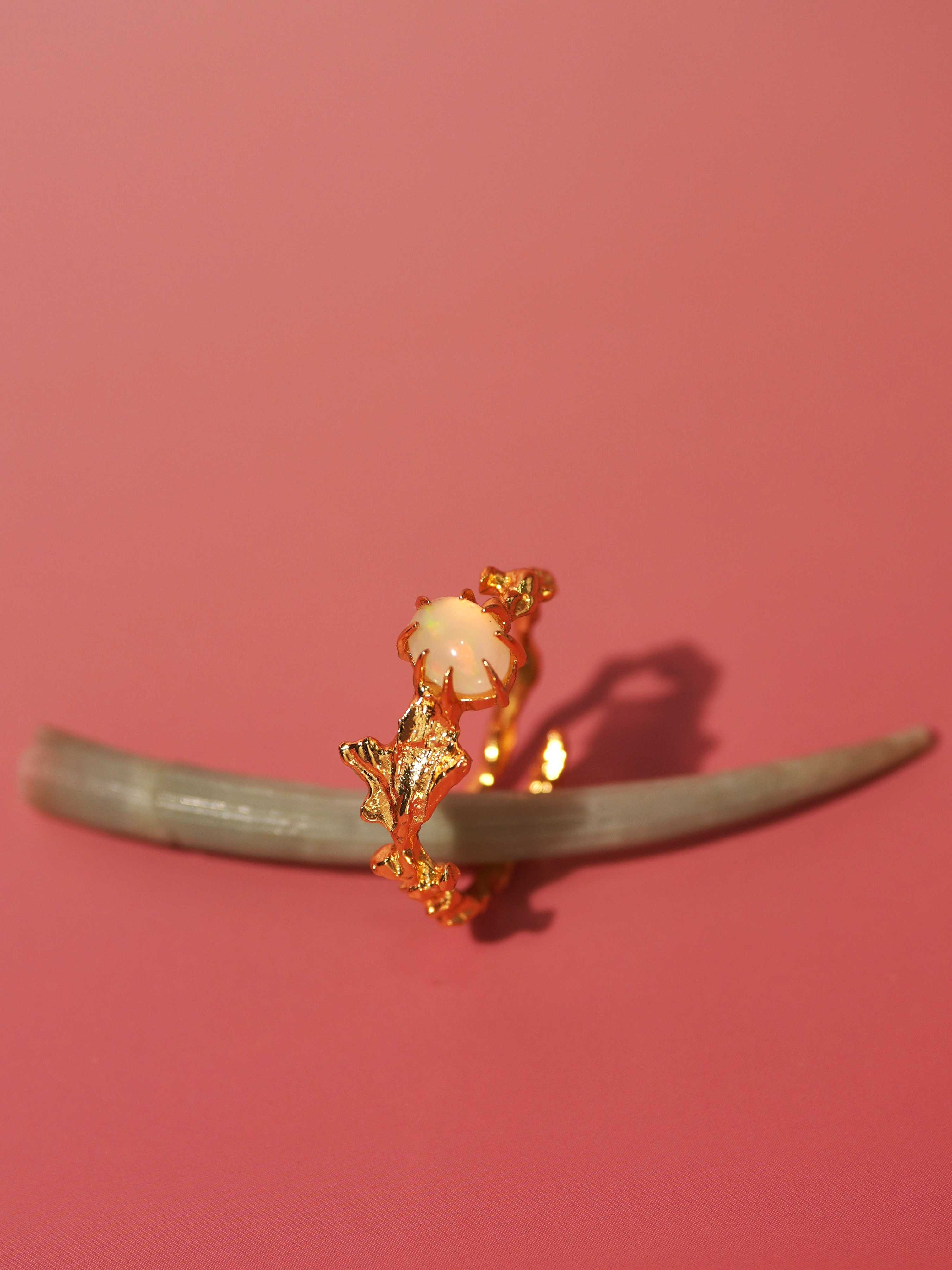 Ranunculus Leaf Opal Ring Gold Color