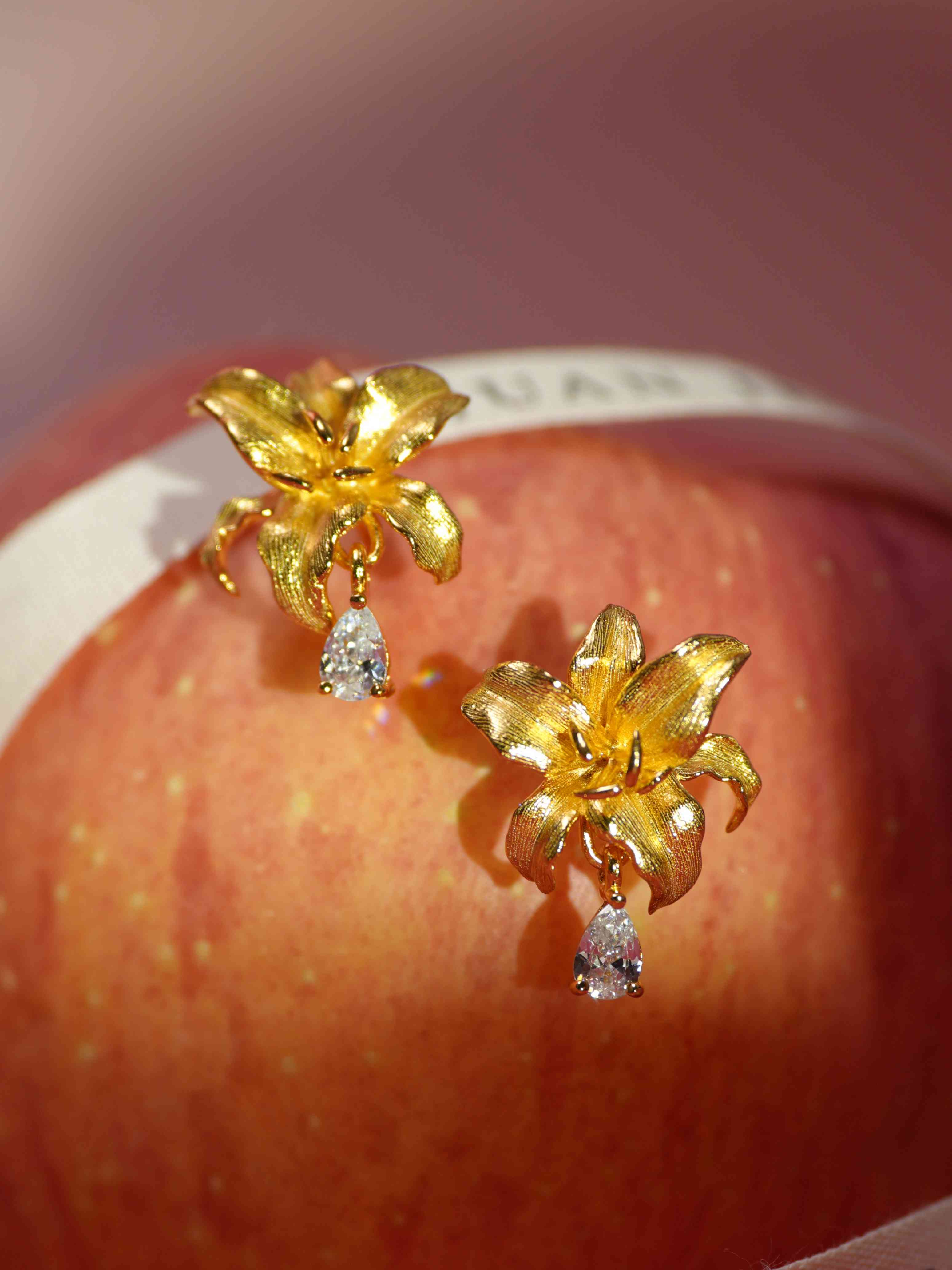 Gold Color Oriental Lily Star Drop Earrings (Pair) - Zijuan Jewelry