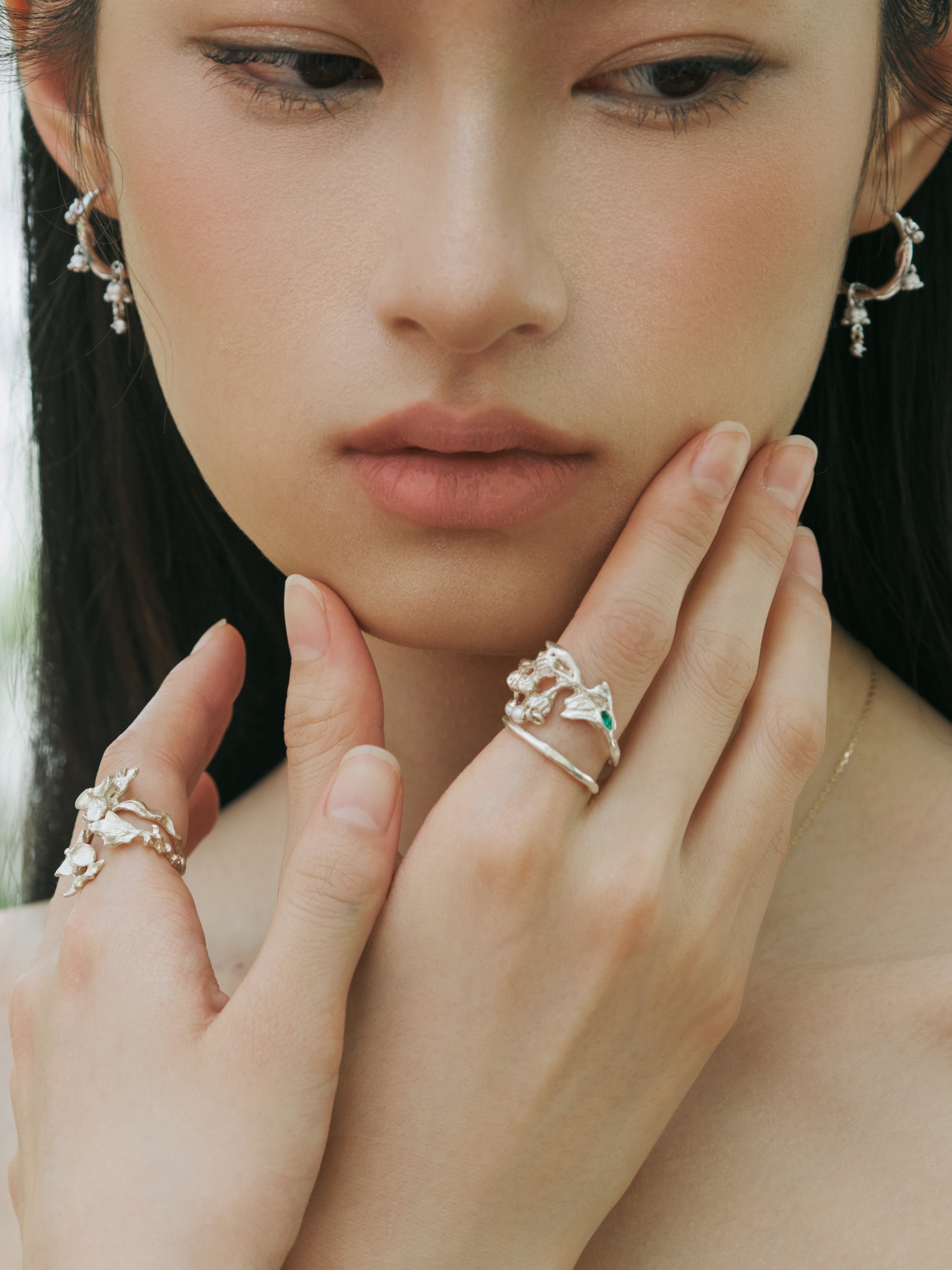Lily of The Valley Dewdrop Threader Earrings + Lily of the vally ring - Zijuan Jewelry