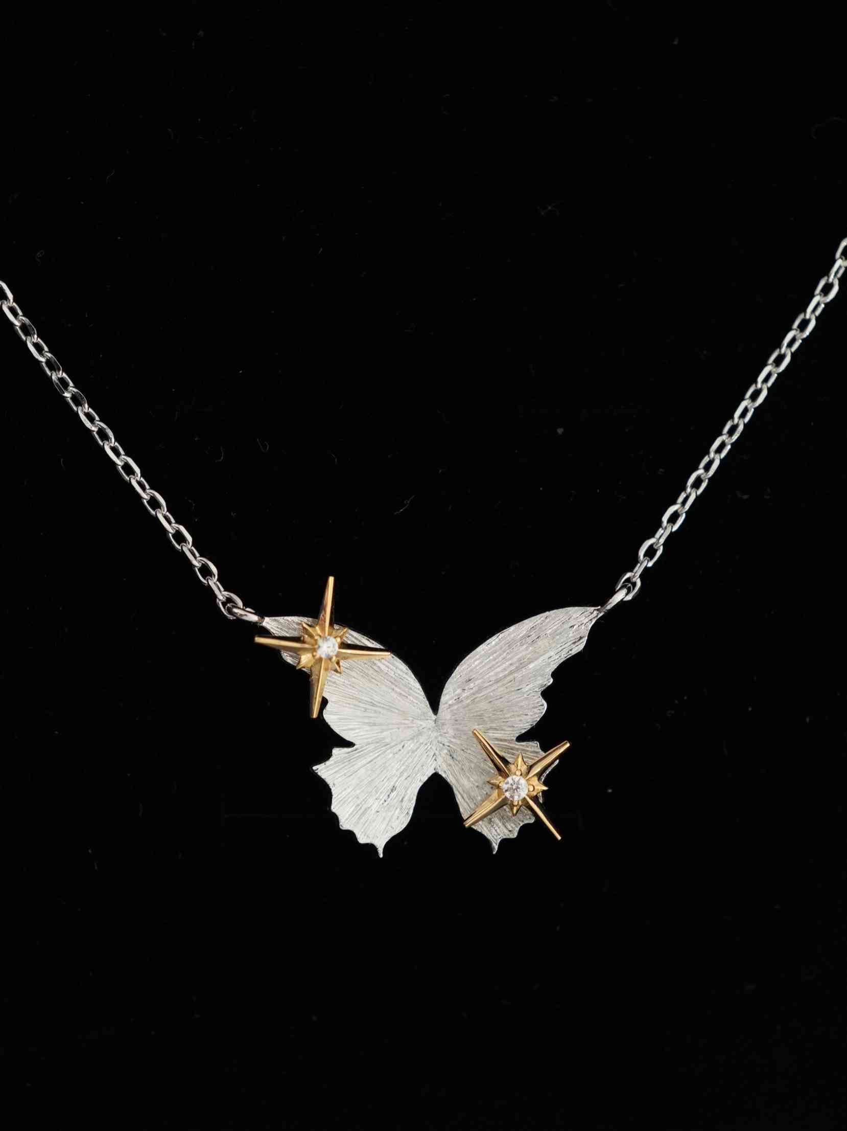 Fireflies·Butterfly Necklace with black background