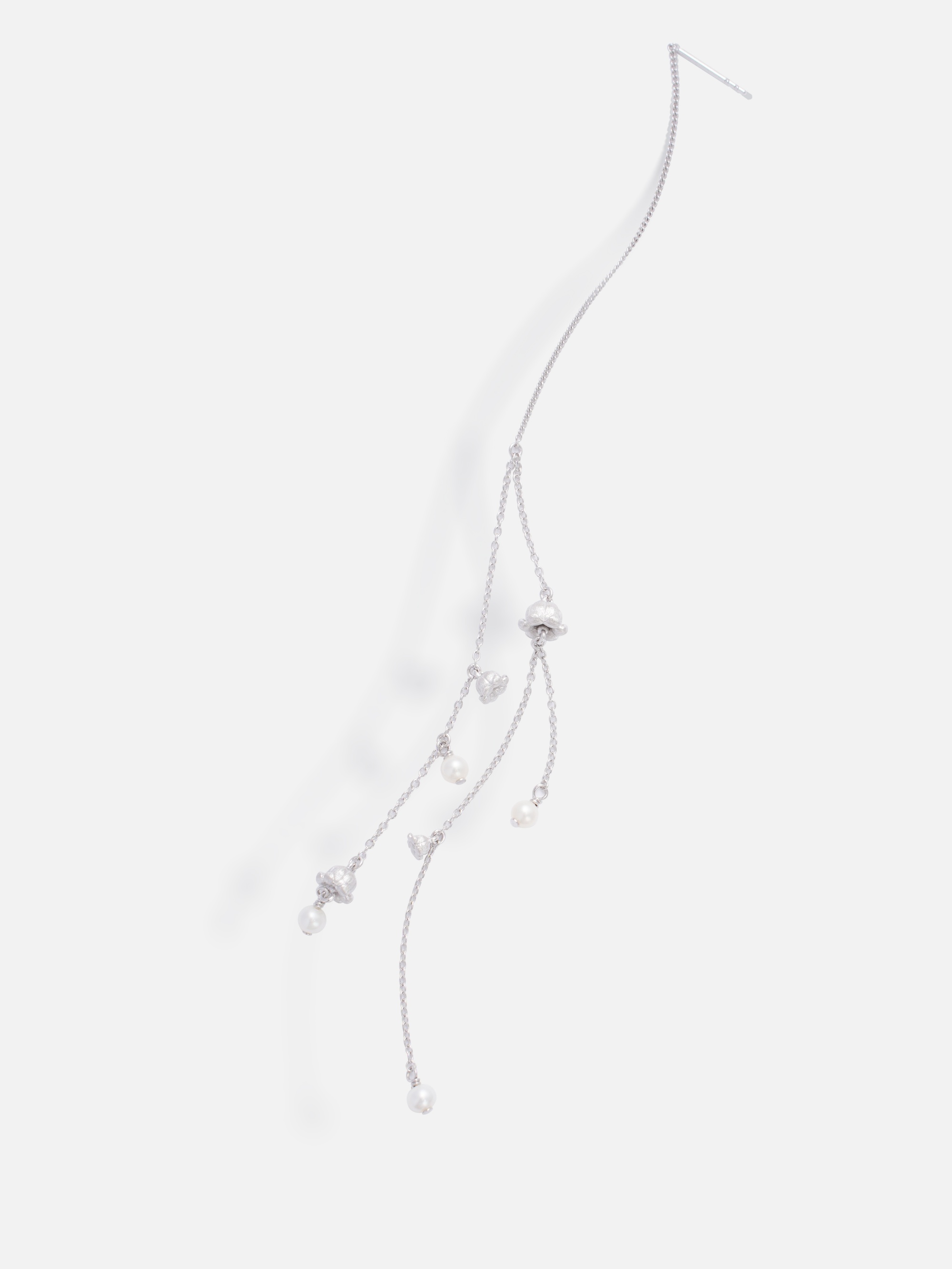 Lily of The Valley Pearl Threader Earrings white background - Zijuan Jewelry