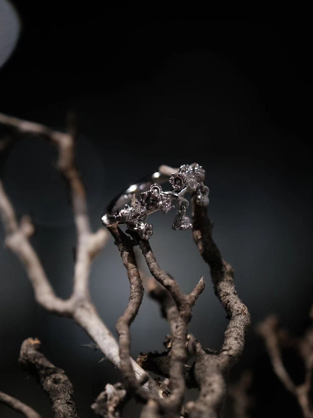 Close up of Lily of The Valley Dewdrop Ring - Zijuan Jewelry