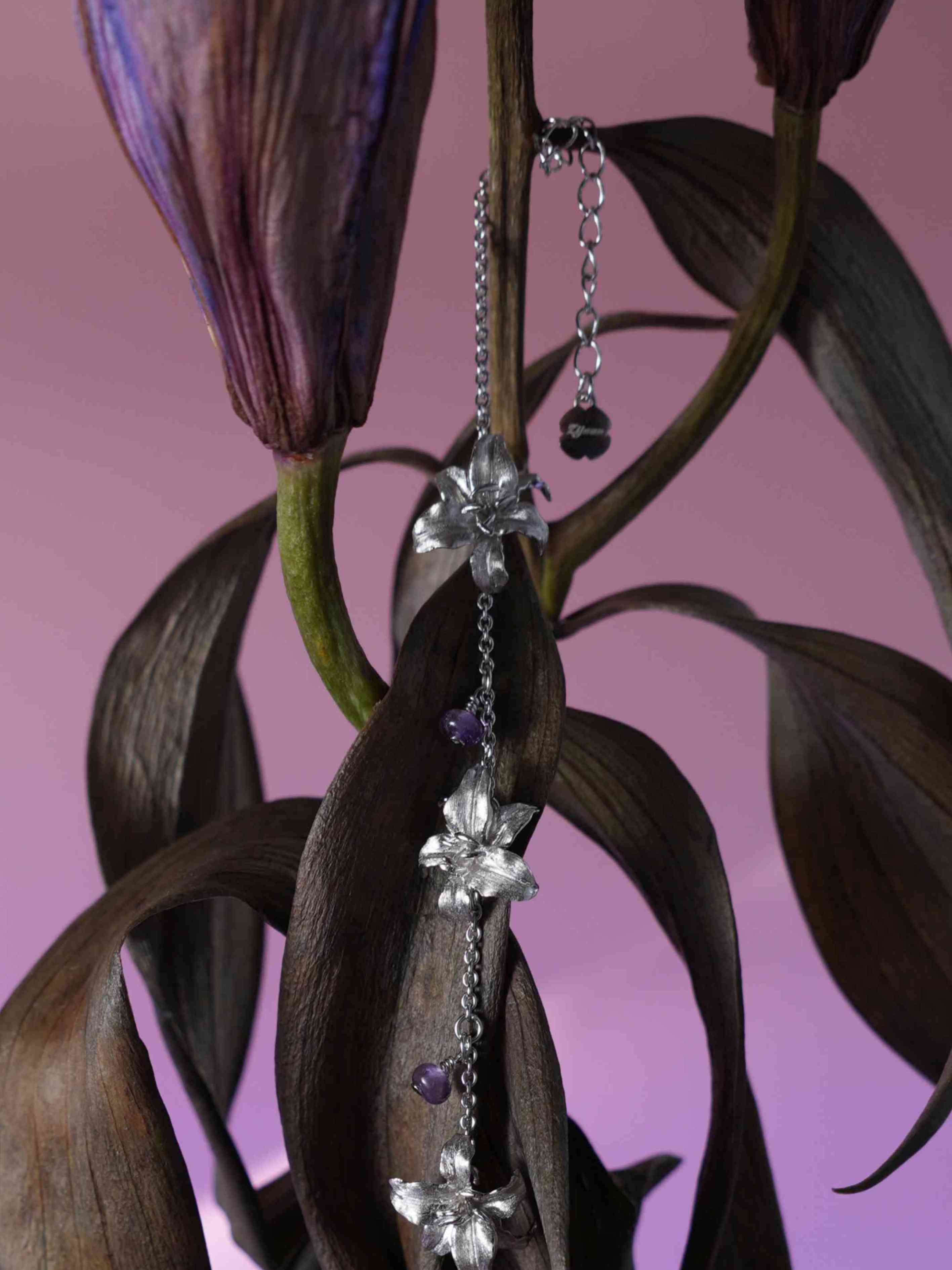 Oriental Lily Bracelet with Crystal White Gold Color