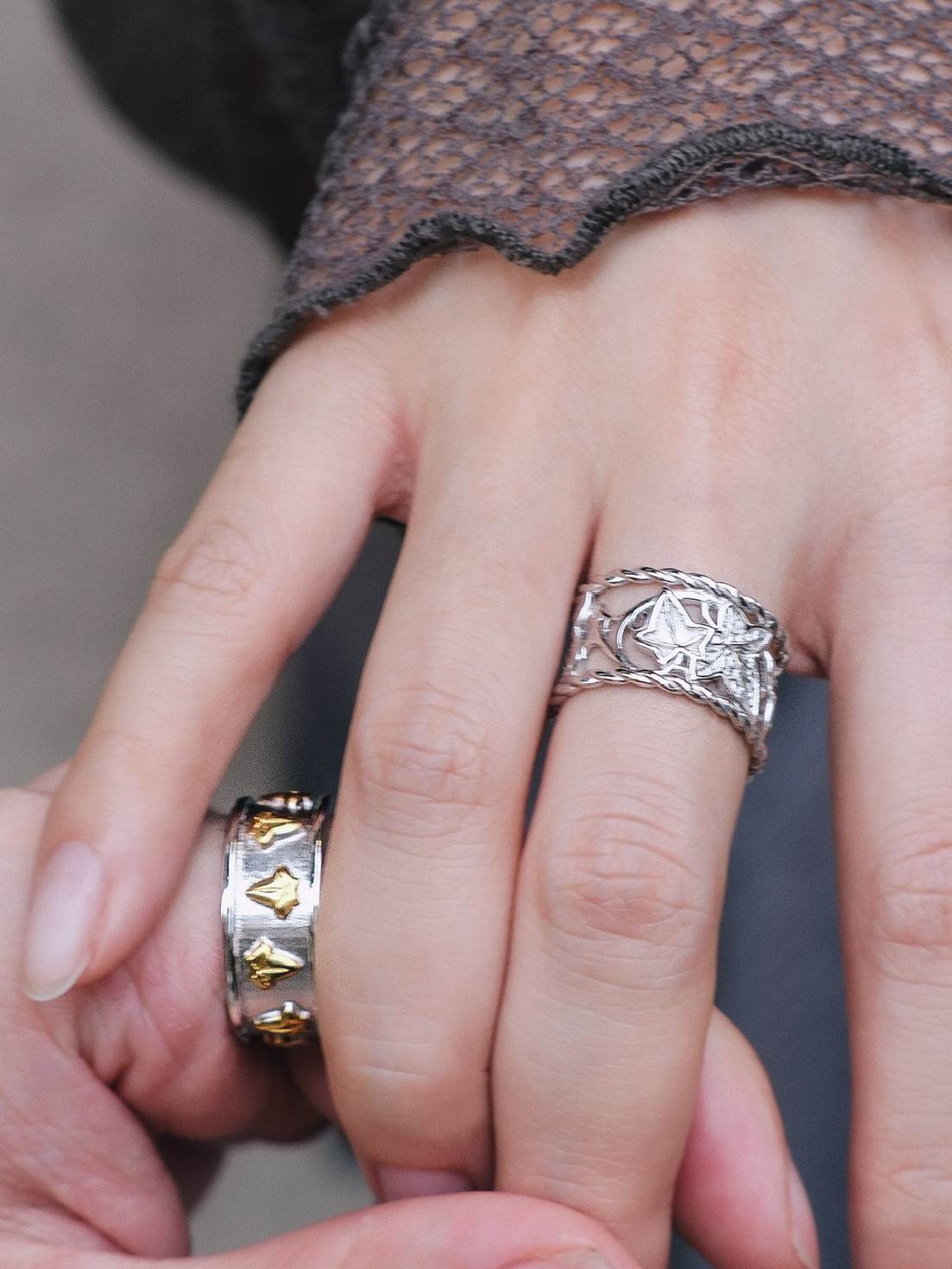 The Eternal Ivy Openwork Ring Silver Option and the silver and gold relief ring