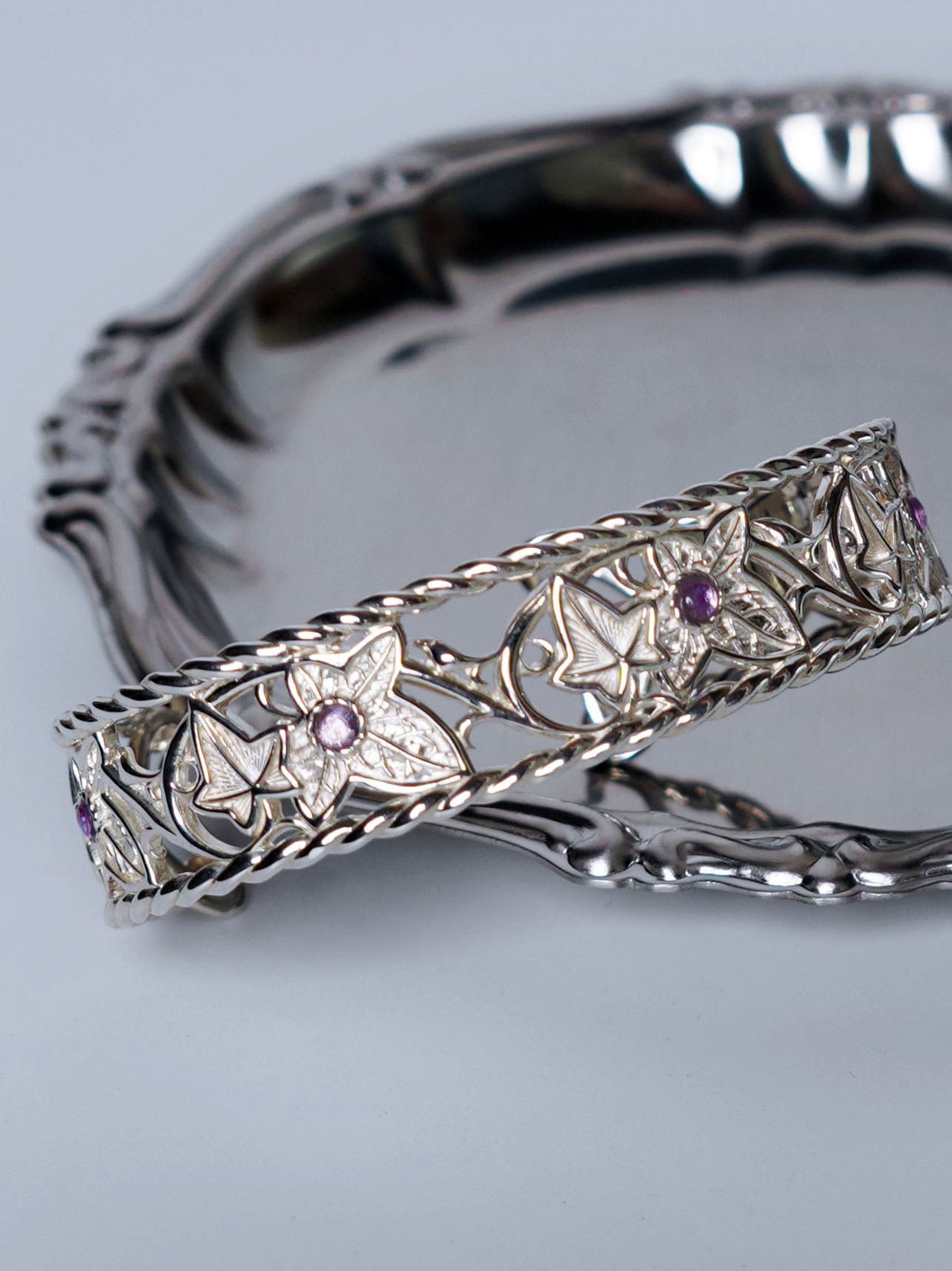 Close up image of The Eternal Ivy Openwork Bracelet with Amethyst
