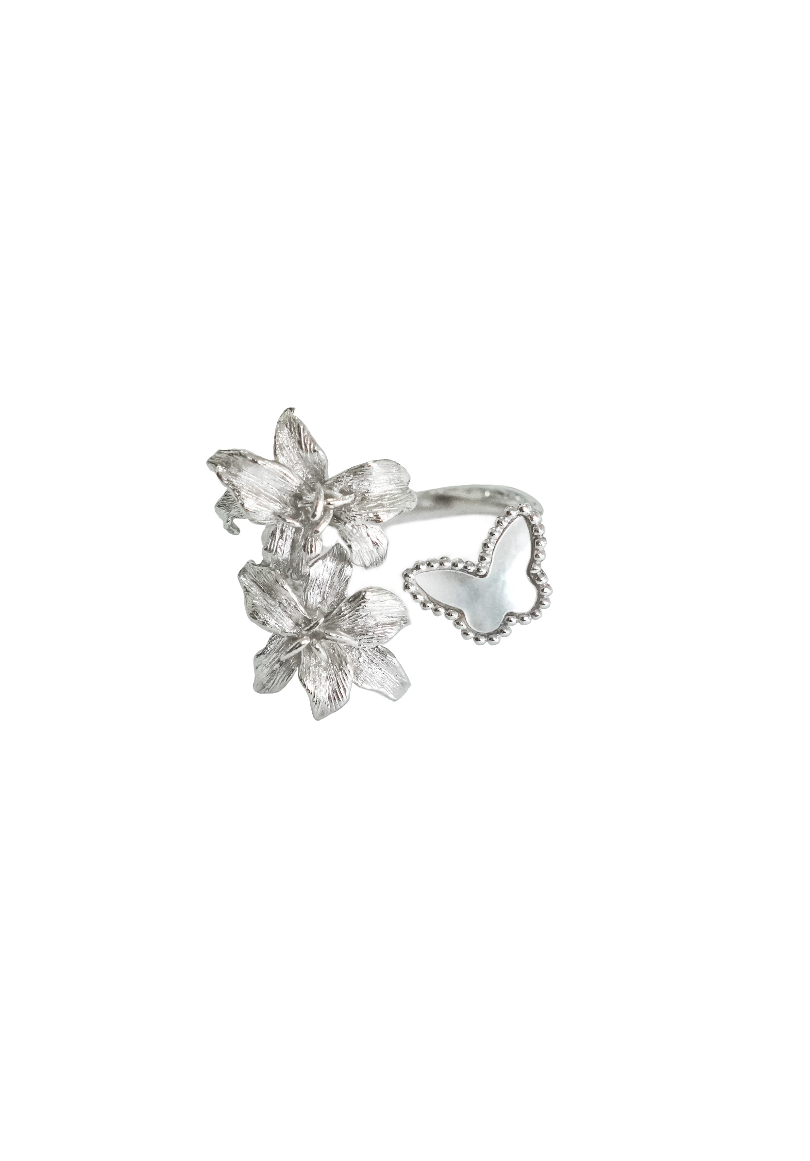 Oriental Lily Butterfly Ring white background - Zijuan Jewelry