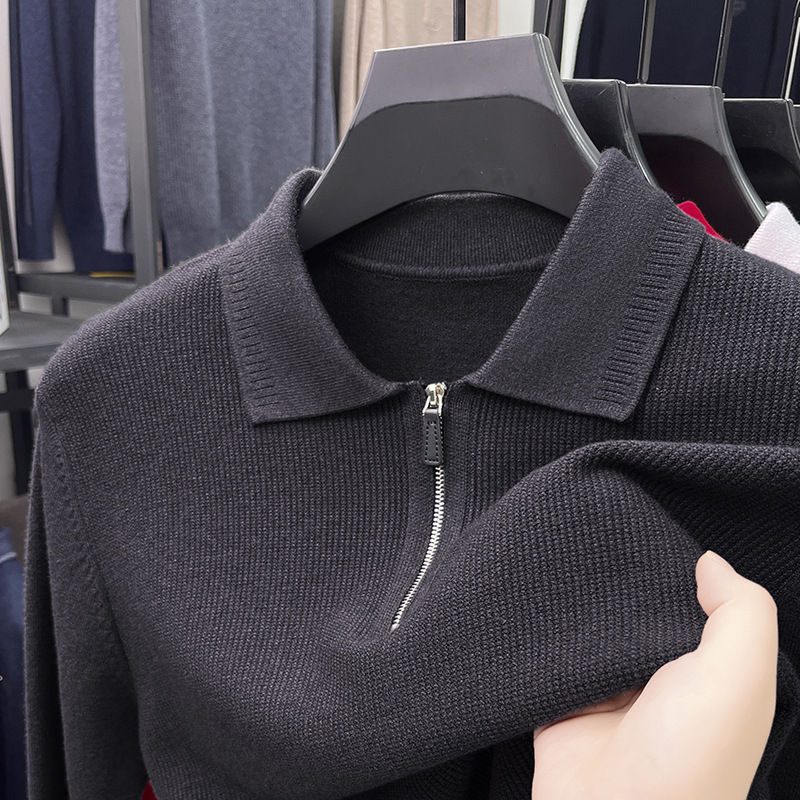 2025 Men's casual knit sweater half zip lapel sweater