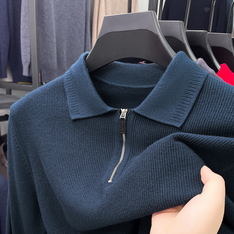 2025 Men's casual knit sweater half zip lapel sweater