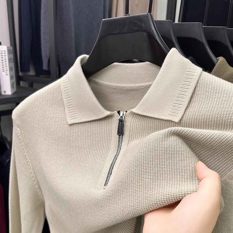 2025 Men's casual knit sweater half zip lapel sweater