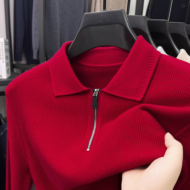 2025 Men's casual knit sweater half zip lapel sweater