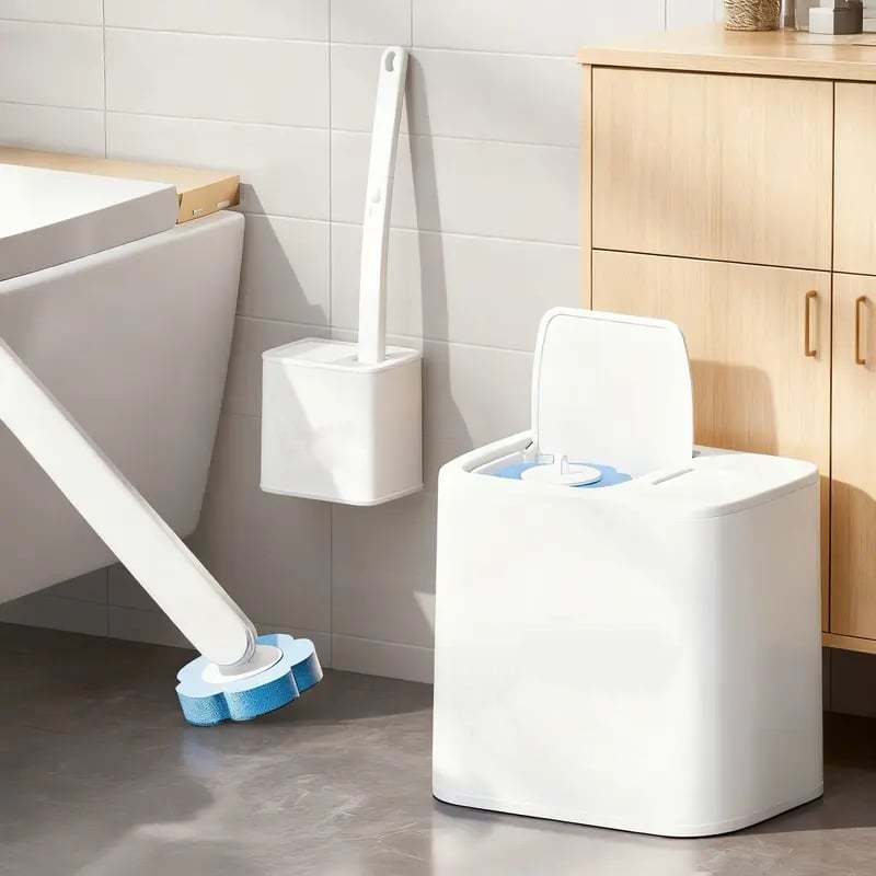Disposable Toilet Brush Set with Built-In Cleaner & 24 Refills-XDX