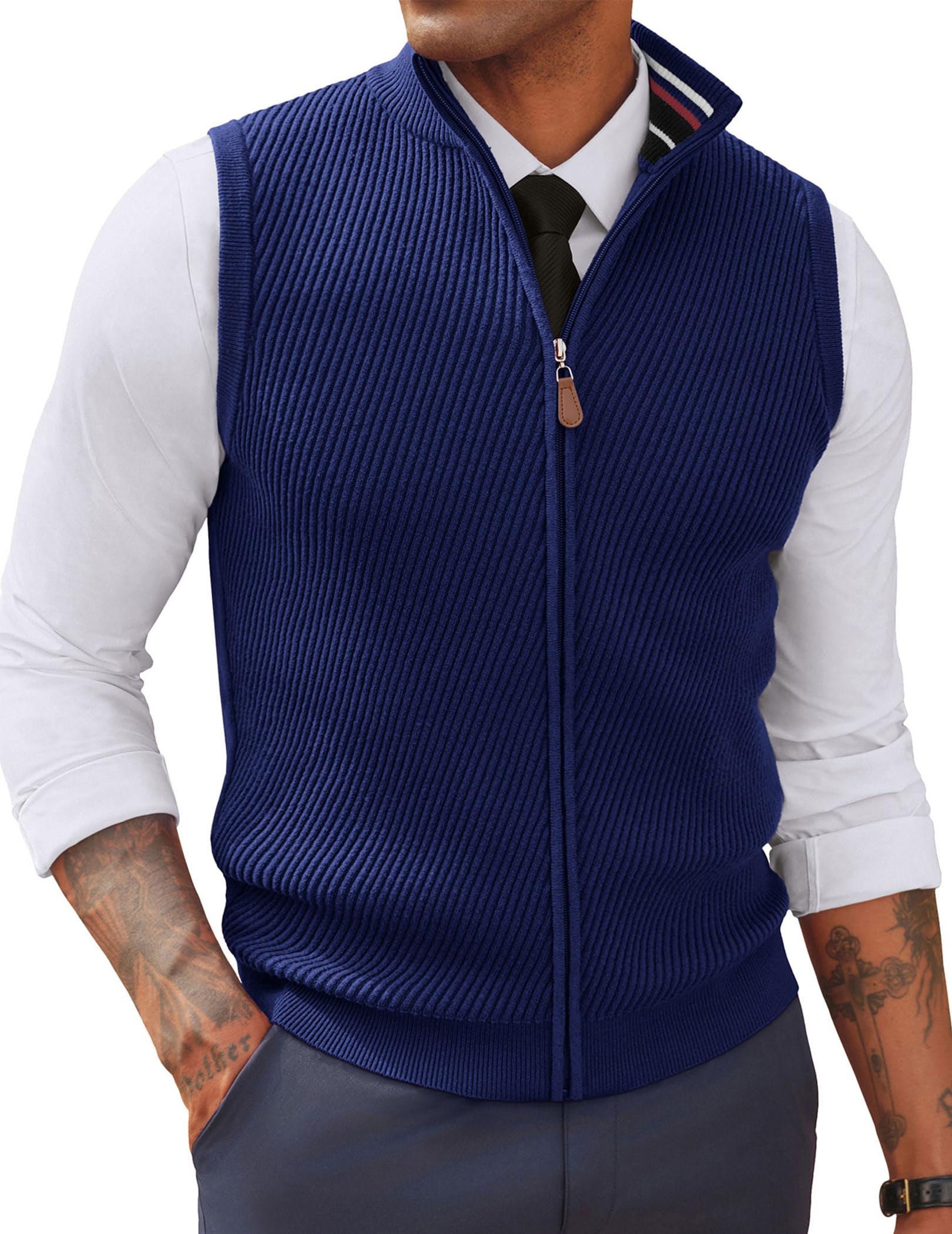 Men's Slim Fit Full Zip Sleeveless Sweater Vest