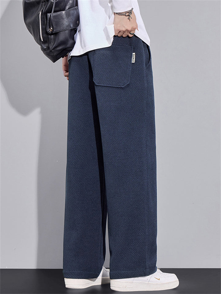 Men's Loose Fit Wide-Leg Drape Twill Knitted Pants with Elastic Waist