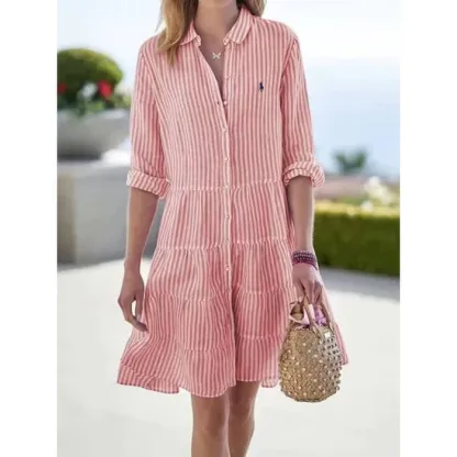 RL Women's Long Sleeve Striped Shirt Dress