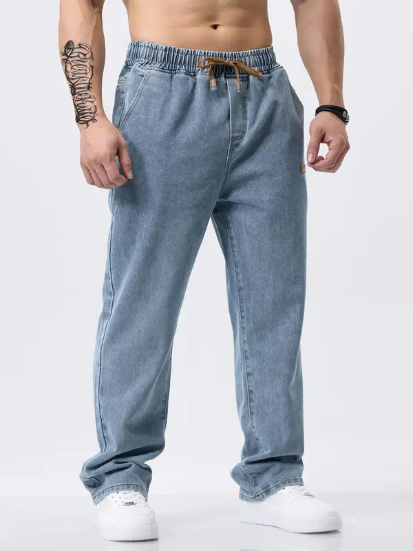 Men's Regular Fit Patched Drawstring Waist Jeans