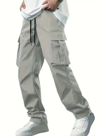 Men's Work Pants – Multi-Pocket Drawstring Casual Style