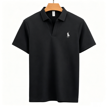 Men's classic short-sleeved V-neck polo shirt