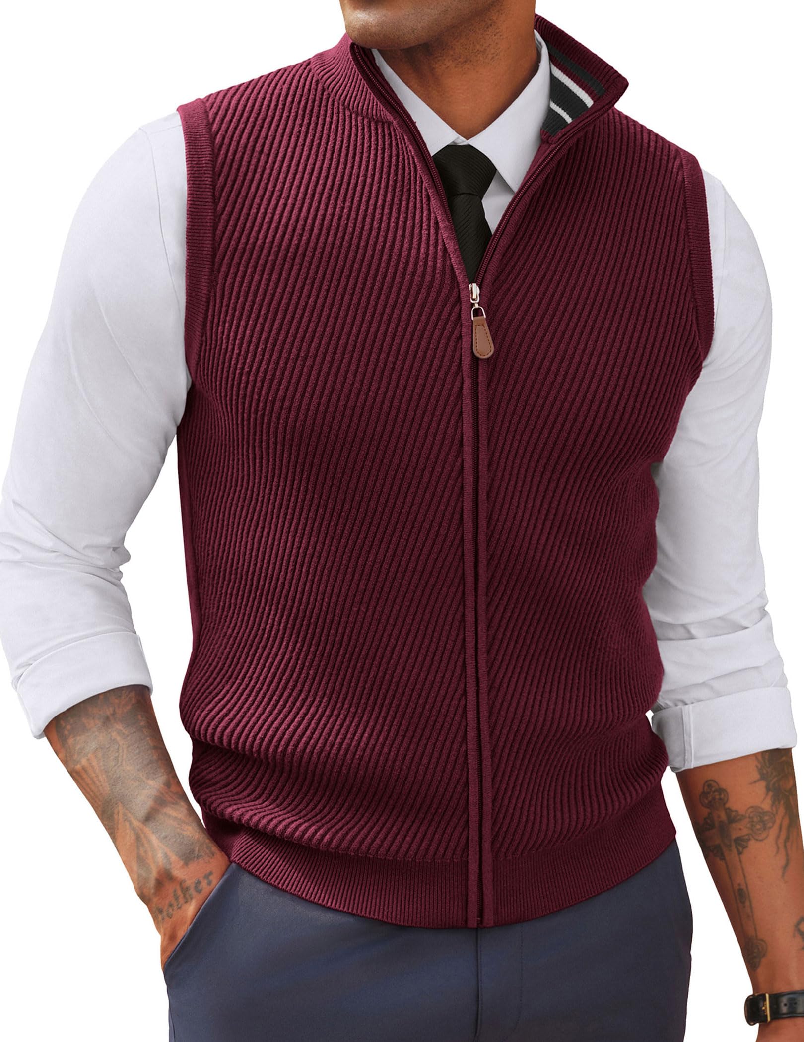 Men's Slim Fit Full Zip Sleeveless Sweater Vest