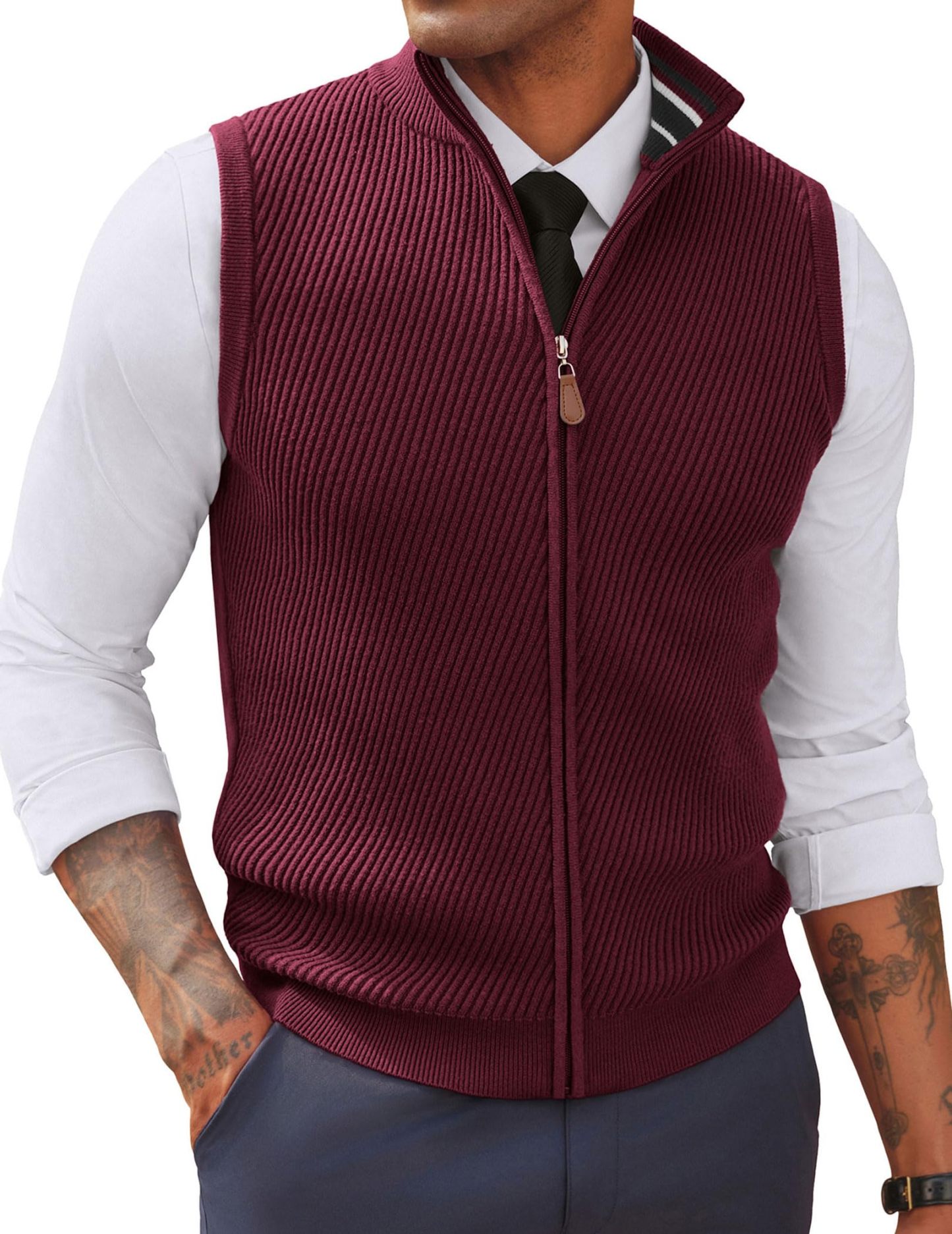 Men's Slim Fit Full Zip Sleeveless Sweater Vest