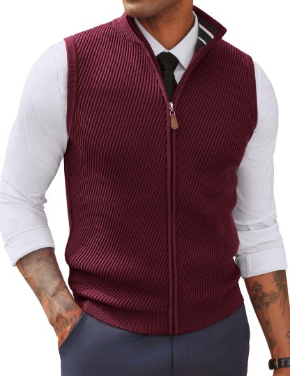 Men's Slim Fit Full Zip Sleeveless Sweater Vest