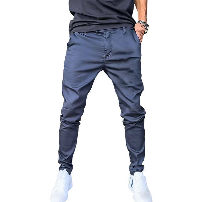 Men's slim-fit casual trousers in a solid color.