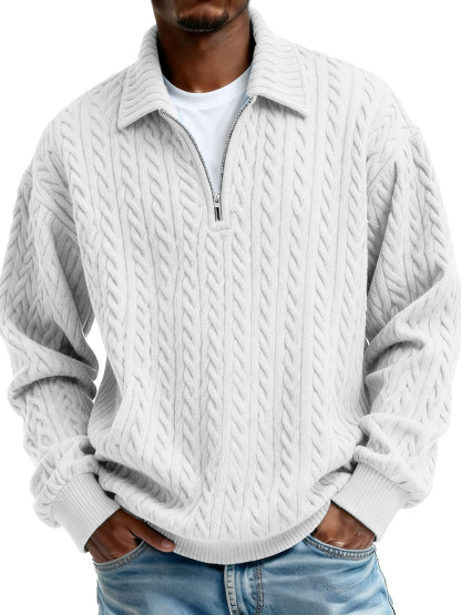 Men's Clothing Fashionable Casual Twist Texture Fabric Lapel Zipper Long-sleeved Hoodie