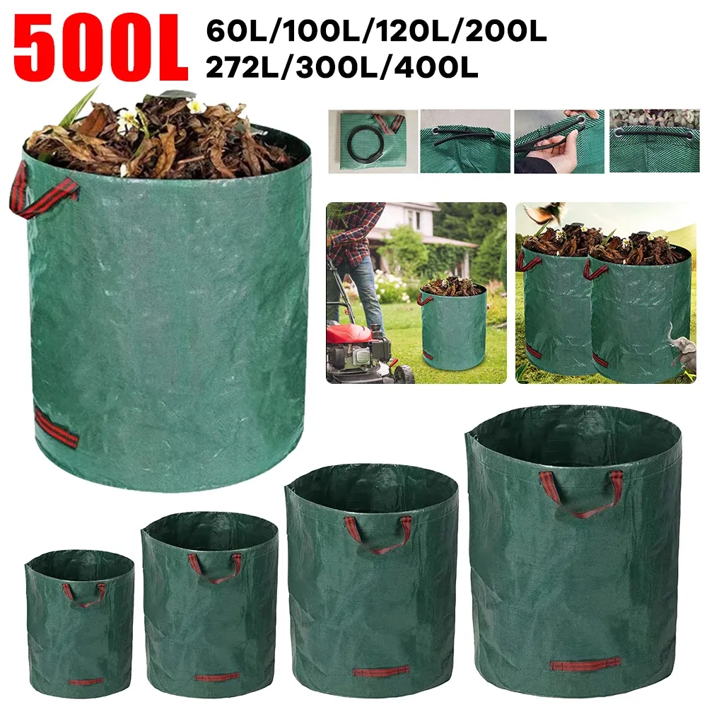 60L-500L Garden Waste Bag Foldable Reusable Trash Sack Large Capacity Garbage Container Leaf Grass Waste Storage Bag