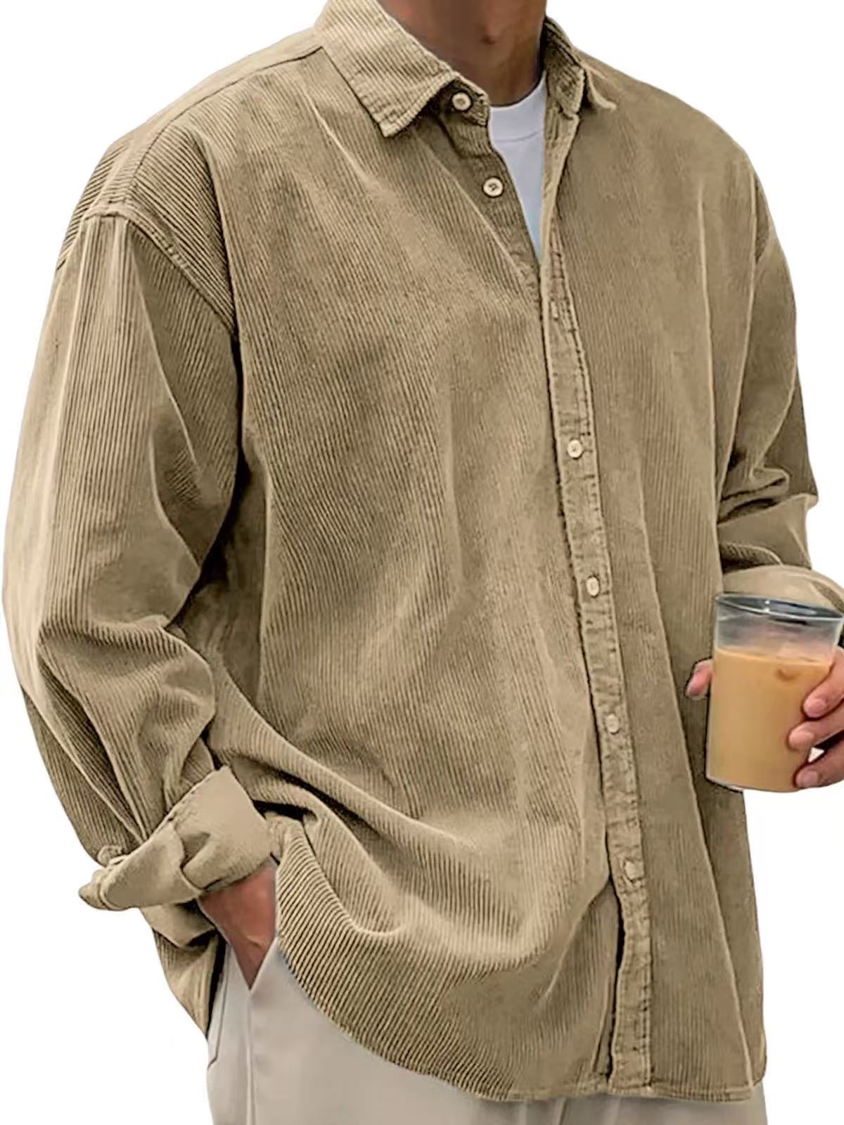 Men's Textured Corduroy Relaxed Fit Casual Shirt