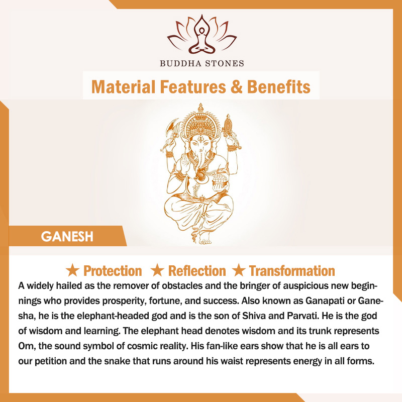 Buddha Stones Tibetan Obsidian Ganesh Ganpati Elephant Wealth Amulet Necklace Necklace BS 2