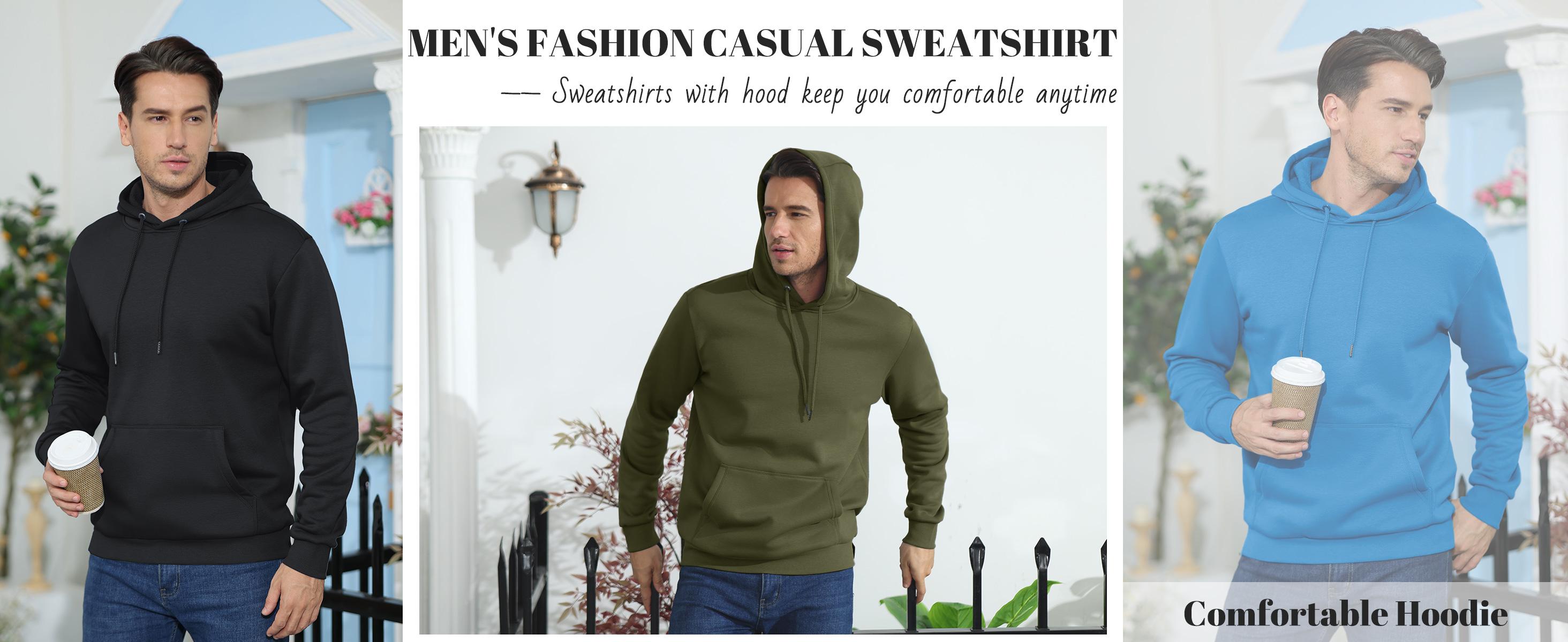 MAGCOMSEN Men's Fleece Lined Hoodie - Soft Cotton-Polyester Breathable Pullover, Casual Ootd Top with Pocket & Drawstring, Ribbed Hem, Anti-Shrink for Gym Workouts & Hiking/Light Outdoor,sohochic