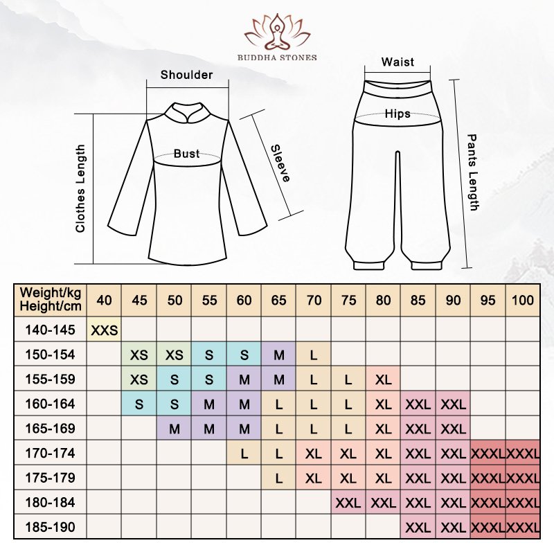 Buddha Stones Simple Pattern Meditation Prayer Spiritual Zen Tai Chi Qigong Practice Unisex Clothing Set Clothes BS 2