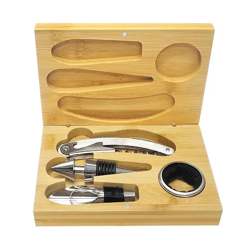 Red Wine Tool Bamboo and Wood Box Set Gift Wine Bottle Opener Set Kitchen Gadgets Wine Accessories