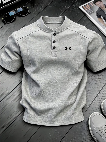 Men's Stand-up Collar Button-down Design Casual Short-sleeved Henley Shirt