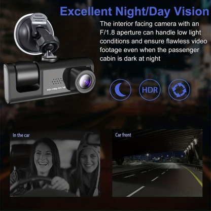 1080P 2 Cameras Dash Cam W/ IR Night Vision, Loop Recording & 2" IPS Screen