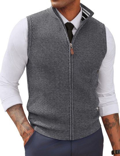 Men's Slim Fit Full Zip Sleeveless Sweater Vest