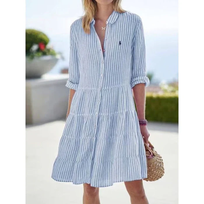 RL Women's Long Sleeve Striped Shirt Dress