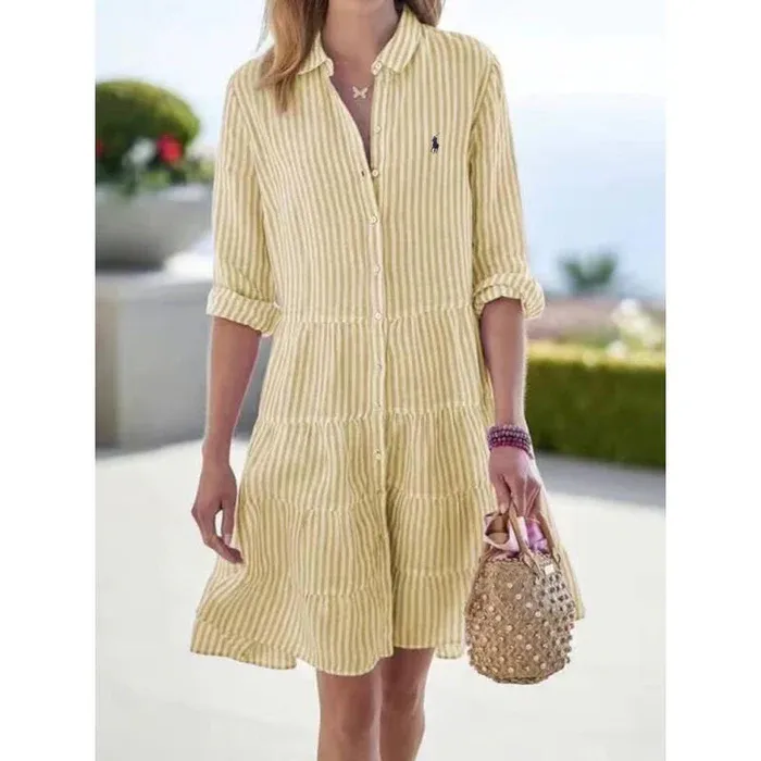 RL Women's Long Sleeve Striped Shirt Dress
