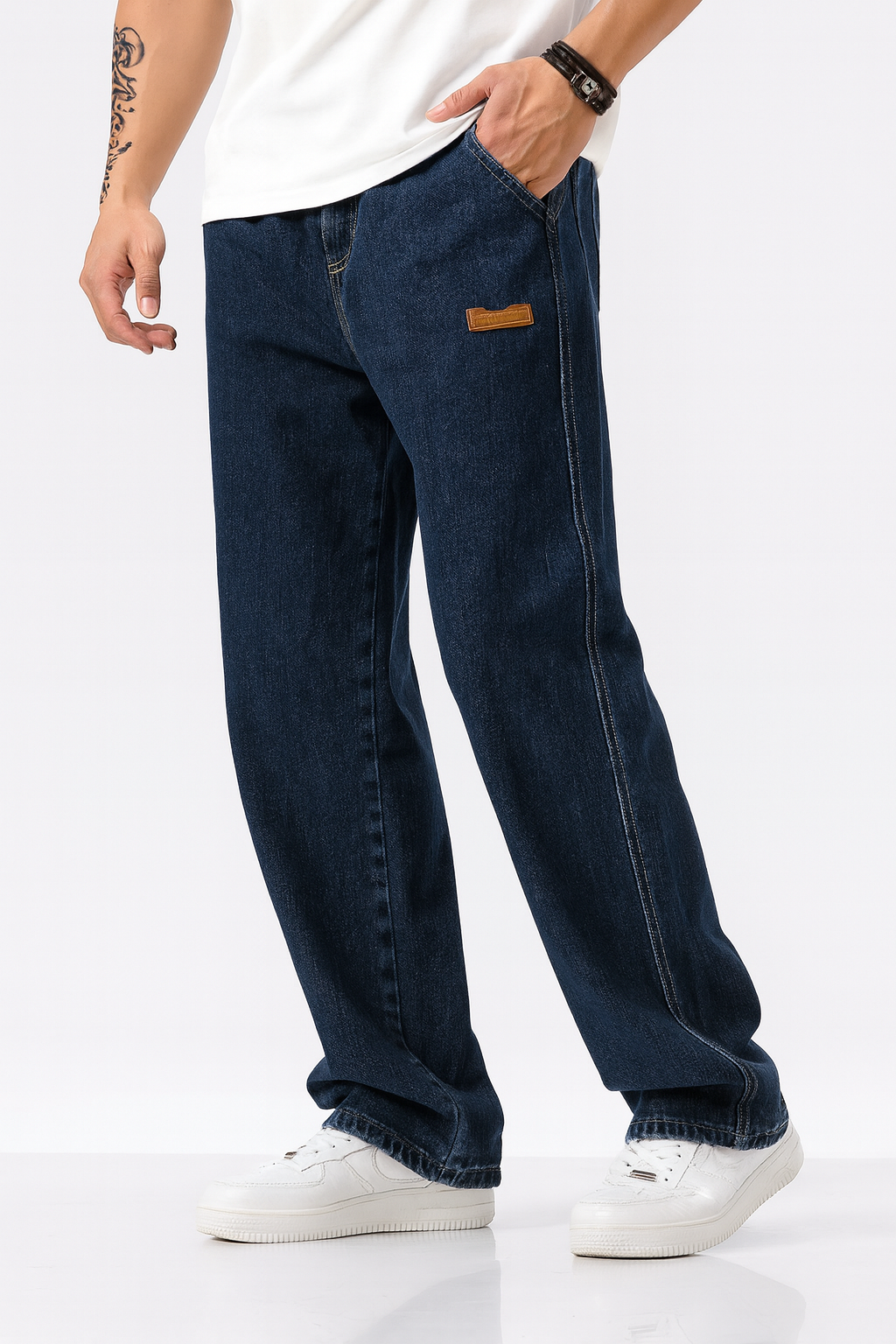 Men's Regular Fit Patched Drawstring Waist Jeans